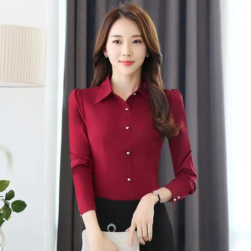 Xpqbb White Shirt Women Korean Fashion Long Sleeve Working OL Turndown Collar Blouses Ladies Autumn New Buttons Office Clothes