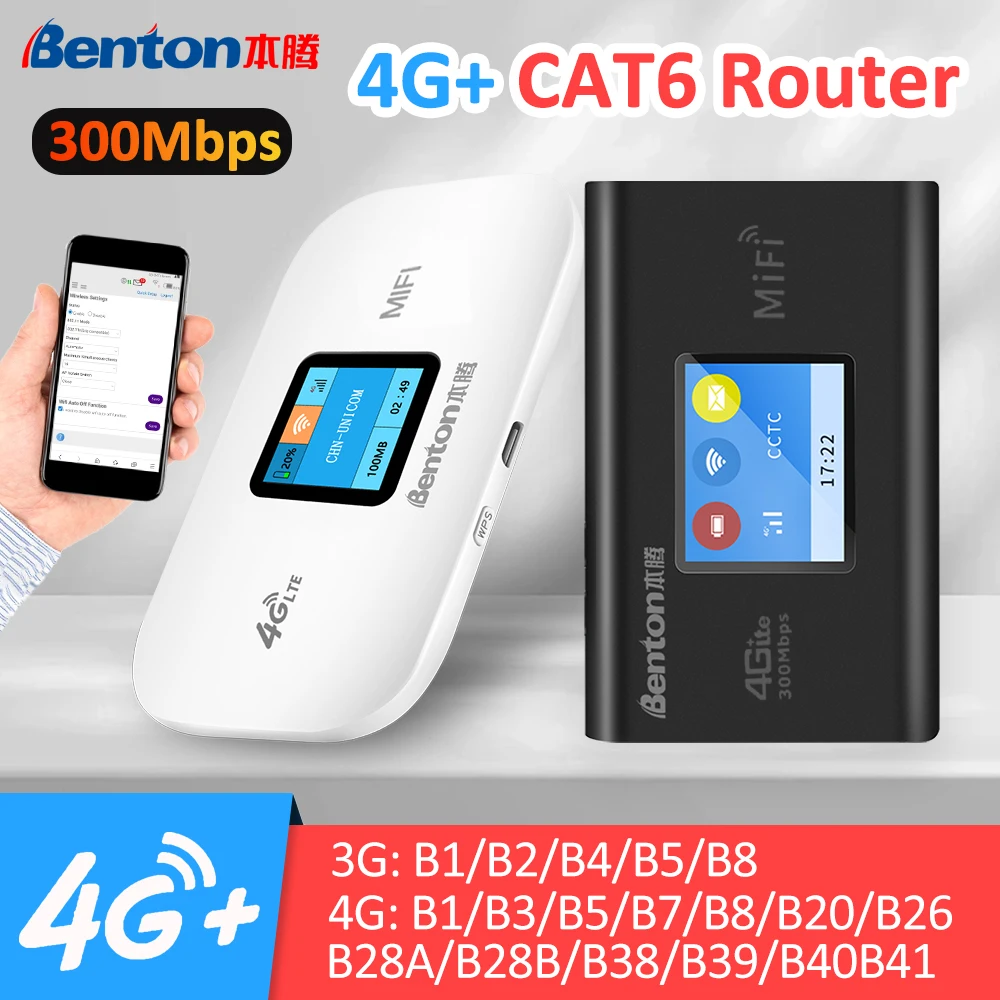 

Benton 3G 4G 4G+ Портативный Wi-Fi-маршрутизатор со слотом для SIM-карты CAT6 300 Мбит/с Мобильный беспроводной повторитель Wi-Fi Мини-путешествия Wi-Fi-маршрутизатор