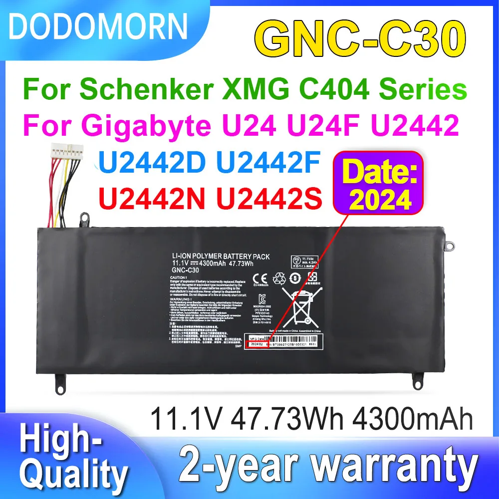 DODOMORN-GNC-C30 para portátil, para Gigabyte U2442 U2442S U2442N U2442V U2442D U2442T U24, para zhenker XMG C404, 4300mAh, 11,1 V