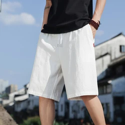 Men Shorts 2024 Summer Light Thin Breathable Linen Pure Cotton Solid Short Pants Lace Up Loose Casual Gym Shorts Men Clothing