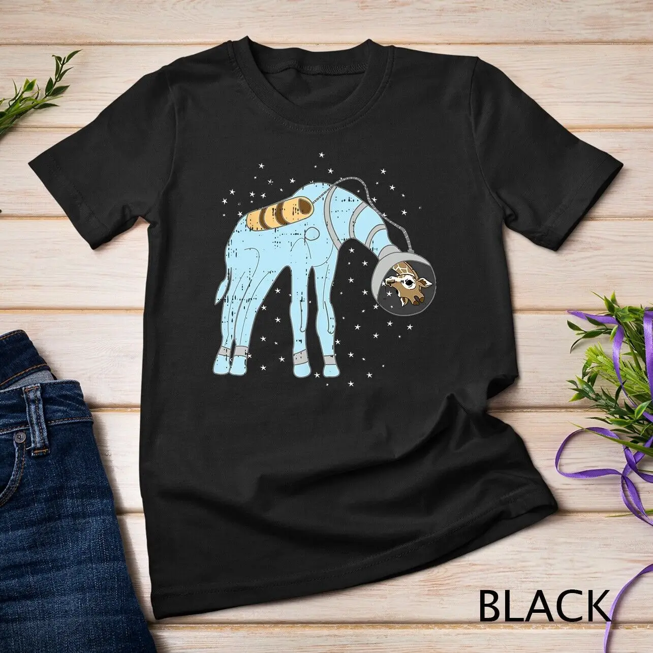 Área 51 Unisex Girafa Astronauta T-shirt, Alien Espaço Fácil, Presente do Dia das Bruxas