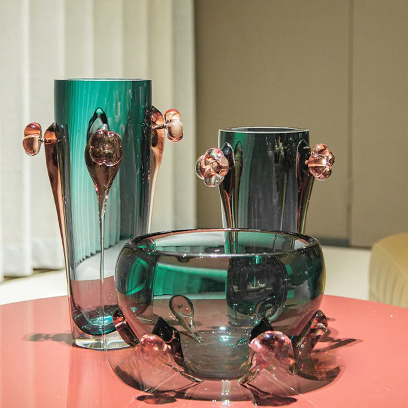 Light luxury high-grade glazed green carved art glass bottle crystal European lobby hotel villa