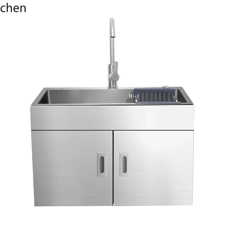 ZML Kitchen Stainless Steel Sink Vegetable Washing Basin Integrated Cabinet Wall-Mounted Countertop Basin Vegetable Washing Pool
