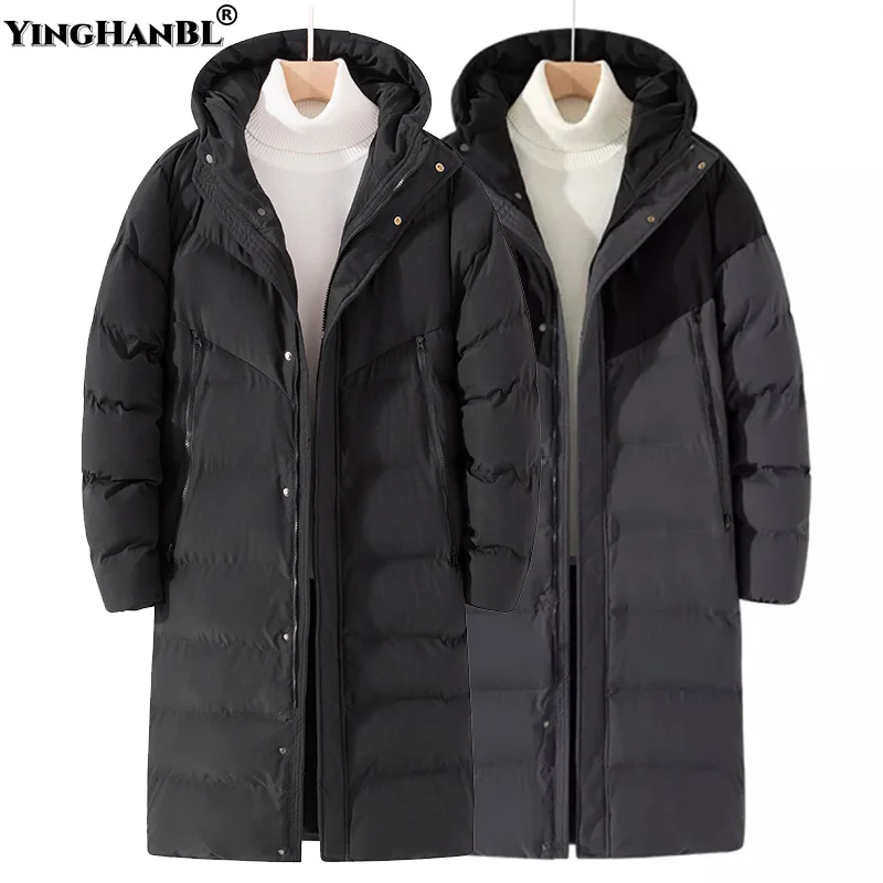 

Long Winter Parkas Men 2024 Warm Thick Coats Casual Autumn Unisex Fashion Windproof Spliced Man Outdoor Hat Zipper Jackets