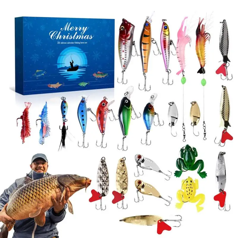 

2024 Christmas Fishing Advent Calendar Countdown Fishing Lure Calendar 24 Days Fishing Lures Set Tackle Box Creative Xmas Gifts