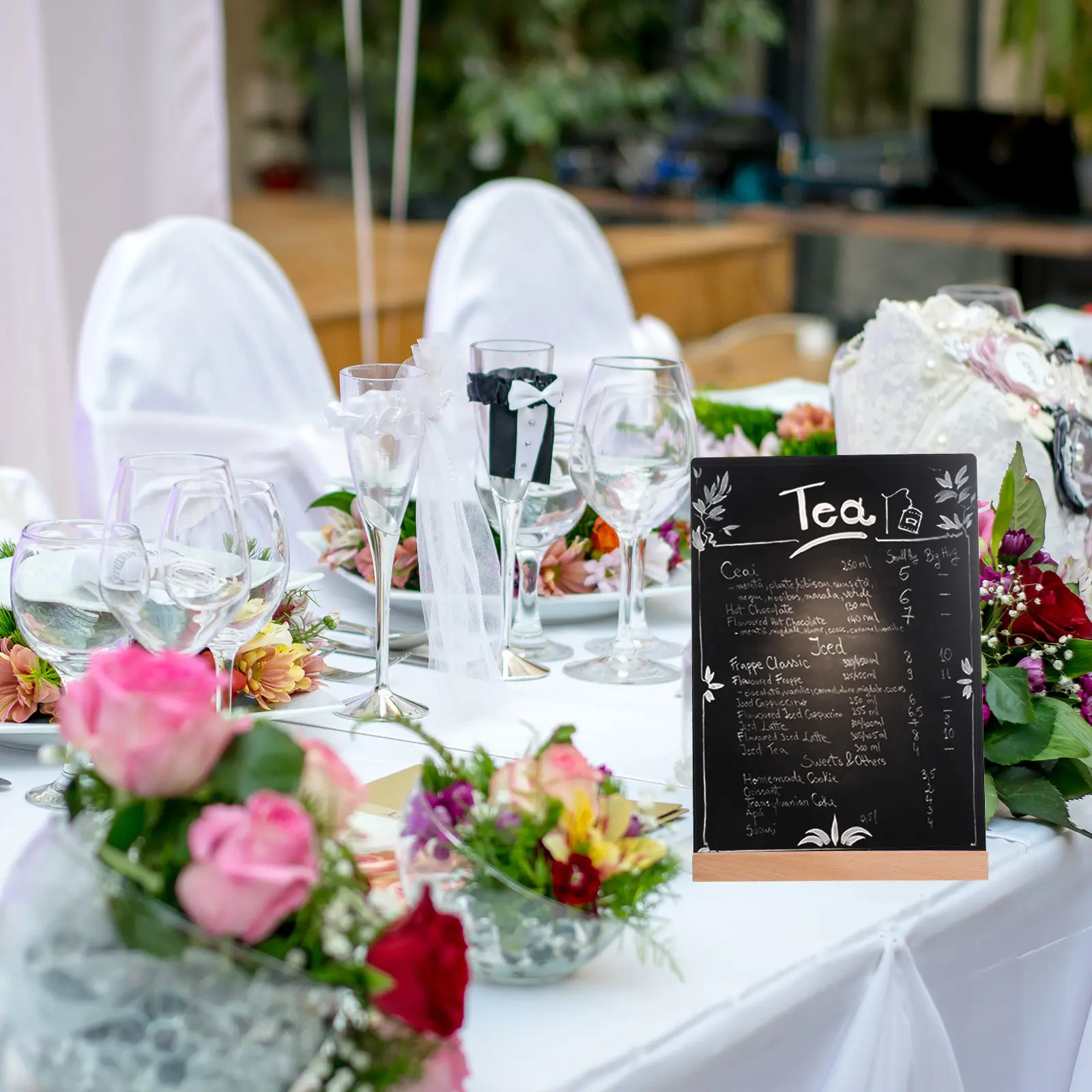 1Set Hand-Painted Small Chalkboard Desktop Blackboard Sign Multi-Functional Standing Erase Board for Home Restaurant Wedding