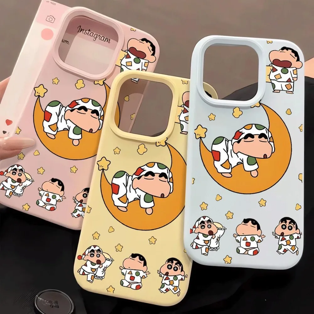 تلوين شين تشان جراب هاتف آيفون 16 15 14 13 12 11 برو ماكس 12 13 Mini X XR XS SE 7 8 14 15 16 Plus غطاء سيليكون سائل