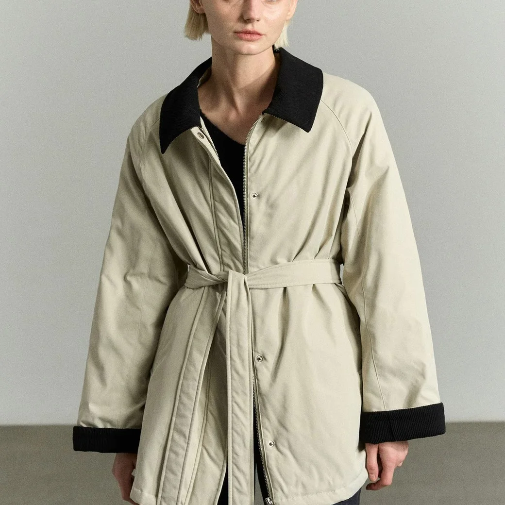 

RRHEE Pure Original Cotton Jaet Women's Winter New Sle Long Sve Single Button Closure Turn-down Collar Coat