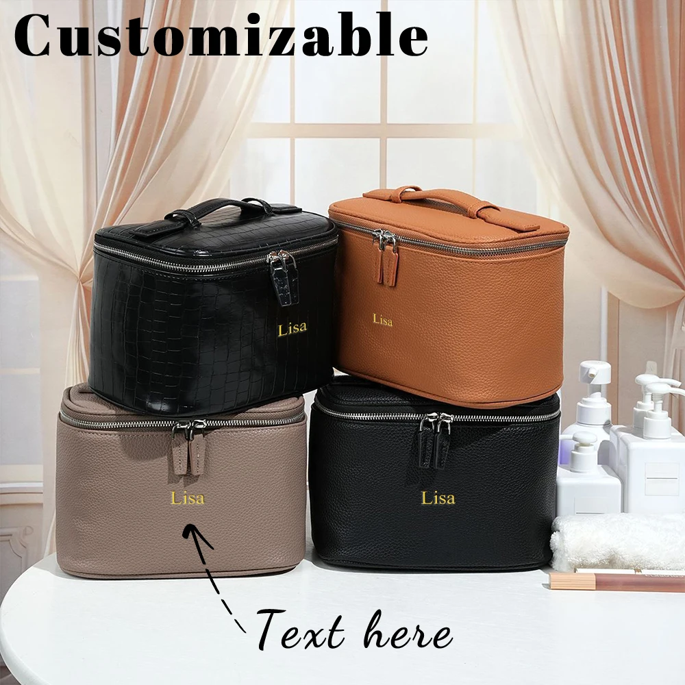 Pochette de maquillage personnalisée en PU - Grande capacité - Trousse de toilette de voyage - Étanche et portable - Rangement compartimenté