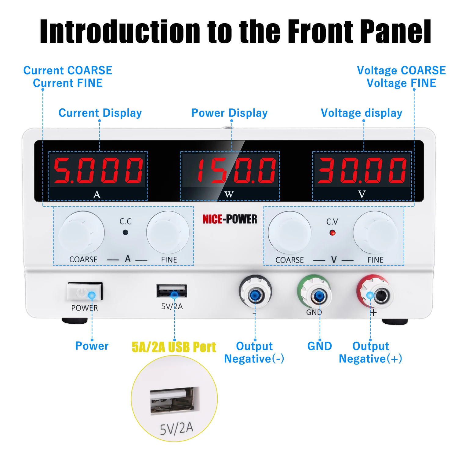 NICE-POWER SPS-H3206 Portable Bench Power Supply 32V 6A Variable Switching Digital DC Power Supply for Maintenance