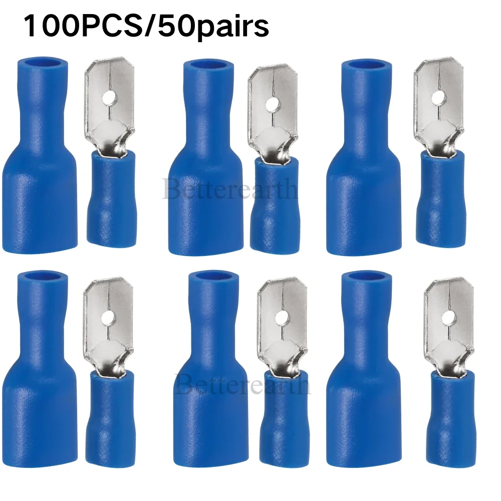 100pcs/50pairs Insulated Spade Electrical Wire Crimp Terminals Female Male Cold Pressing Lugs Wire Connectors Wiring Cable Plug