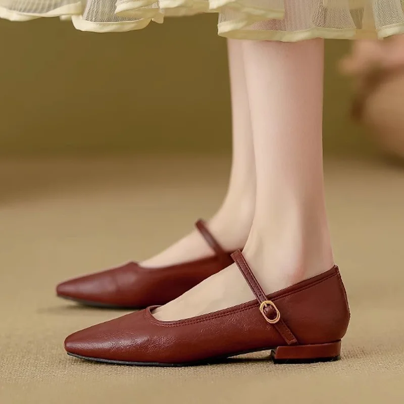 أحذية ماري جين النسائية بمقدمة مربعة أحذية بكعب أنيقة موضة خريف 2025 فستان فاخر جديد ضحل مصمم Mujer De Zapatos