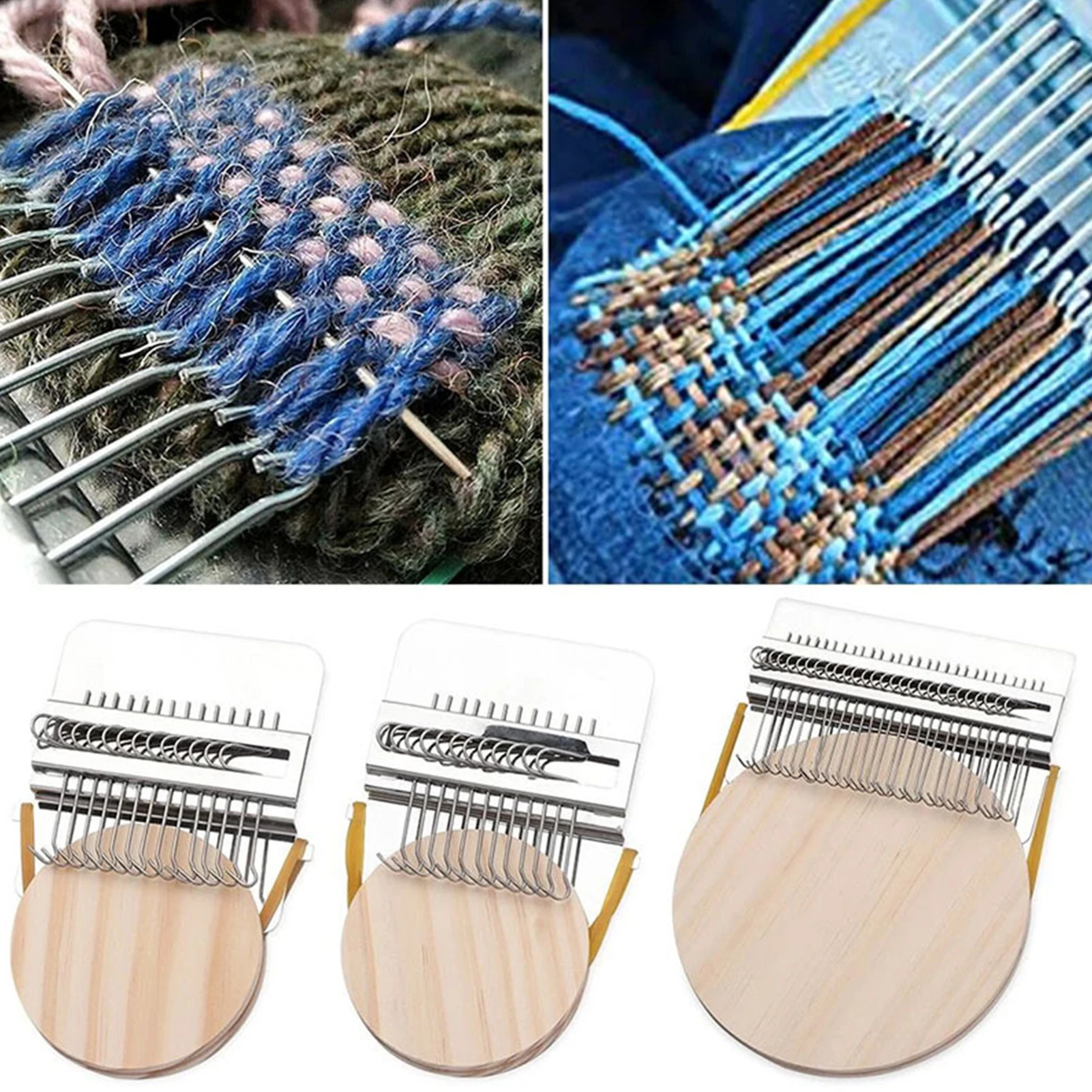 Mini Loom Machine with 10/12/14/21/28/42 Needles Small Manual Darning Loom Wooden DIY Jeans Clothes Mending Weaving Loom Toy