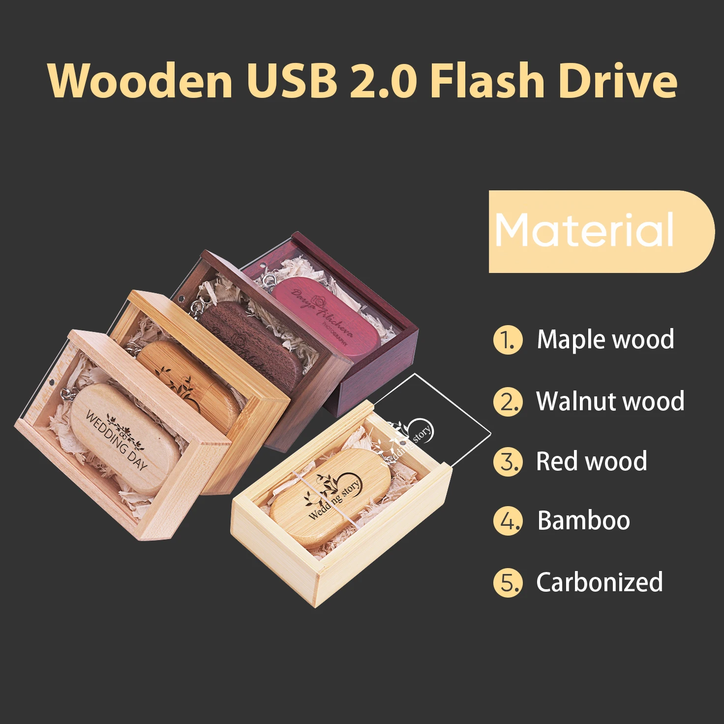 JASTER Wooden Pendrive & Push-Pull Box 128GB USB Flash Drive 64GB High Speed 32GB 16GB Memory Stick 32GB Wedding Gift Pendrive