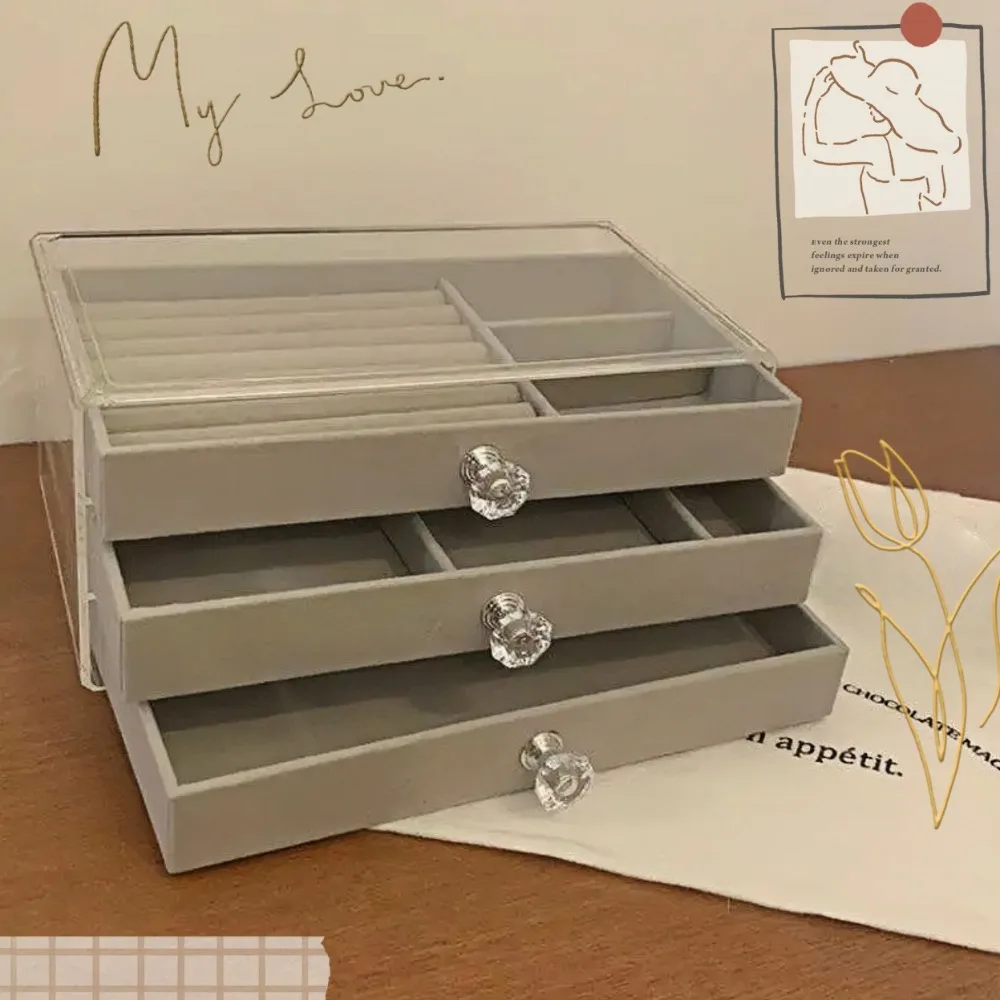 

Hot Acrylic Jewelry Box Long Bracelet Necklace Storage Organizer with Drawer for Earrings Pearl Display Desktop Finishing