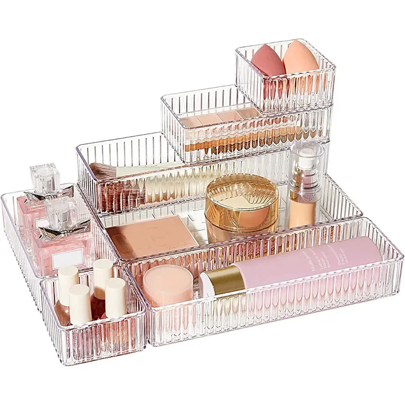 

7 PCS Clear Drawer Organizer Bins Acrylic Stackable Makeup Storage Containers Trays For Bedroom Cosmetic Office Kitchen Utensils