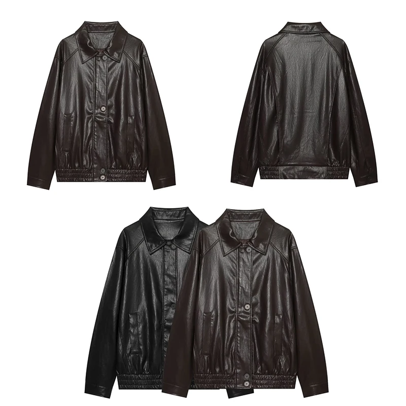 Guobioziy Women's Slim-Fit Zipper Faux Leather Jacket 2026 Spring-Autumn New French Casual Fashion Retro Classic Street Style