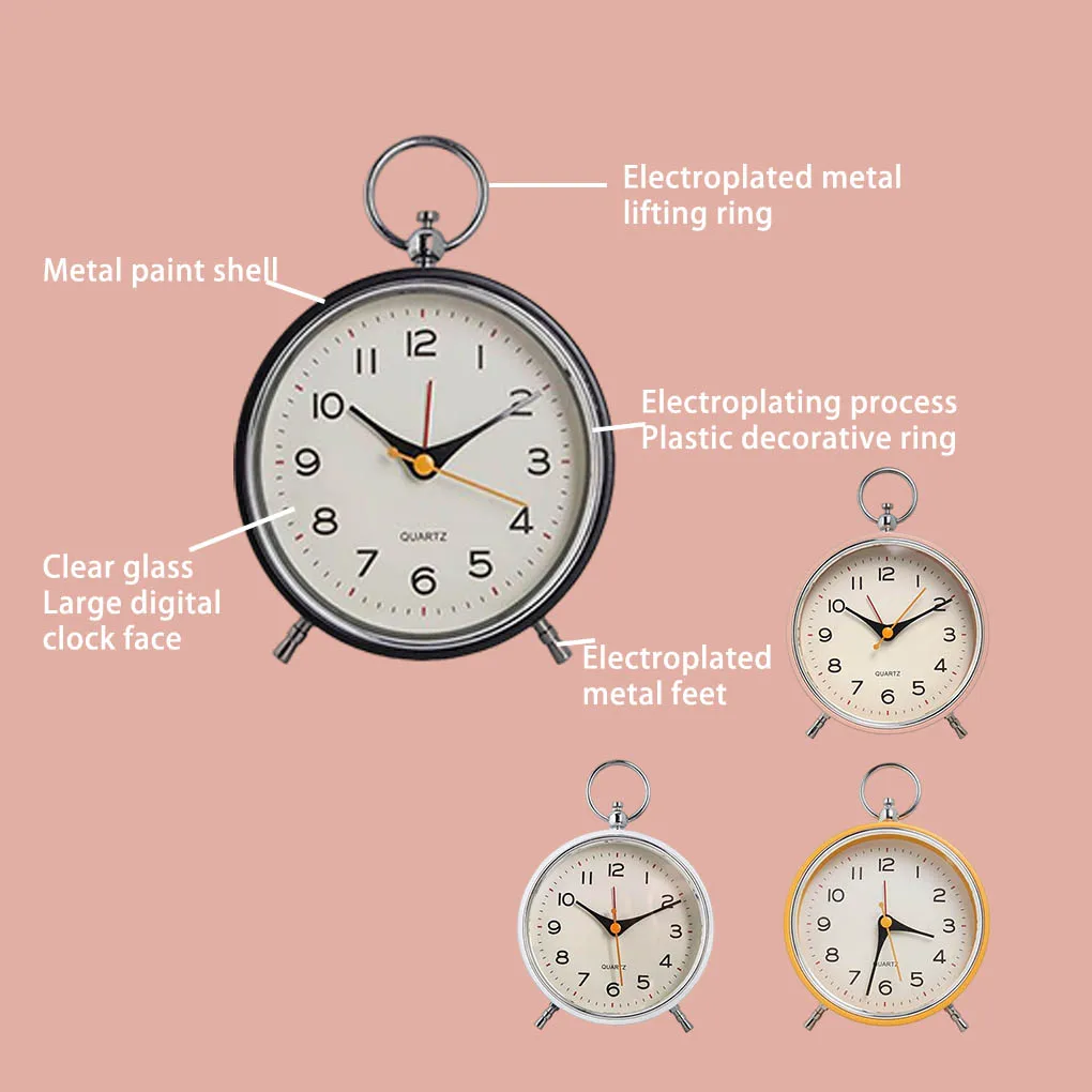 ساعة كلاسيكية منبه للطاولة على الطراز الأوروبي ساعة مكتب صامتة عتيقة غير موقوتة محمولة معلقة باللون الوردي