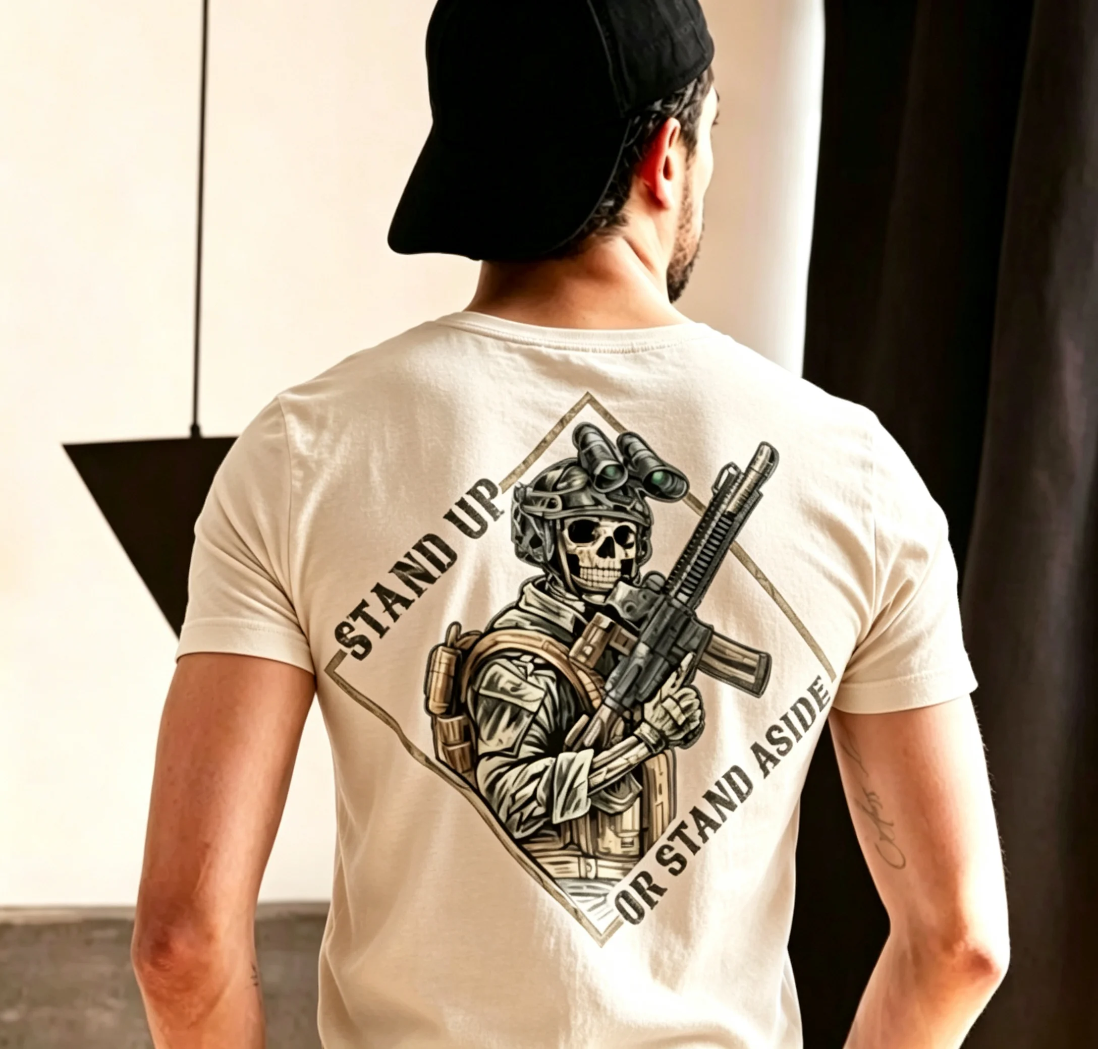 2026 New Tactical Family Matching Unisex Oversized T Shirt Tactical Skeleton Soldier Back Print White Streetwear Tops
