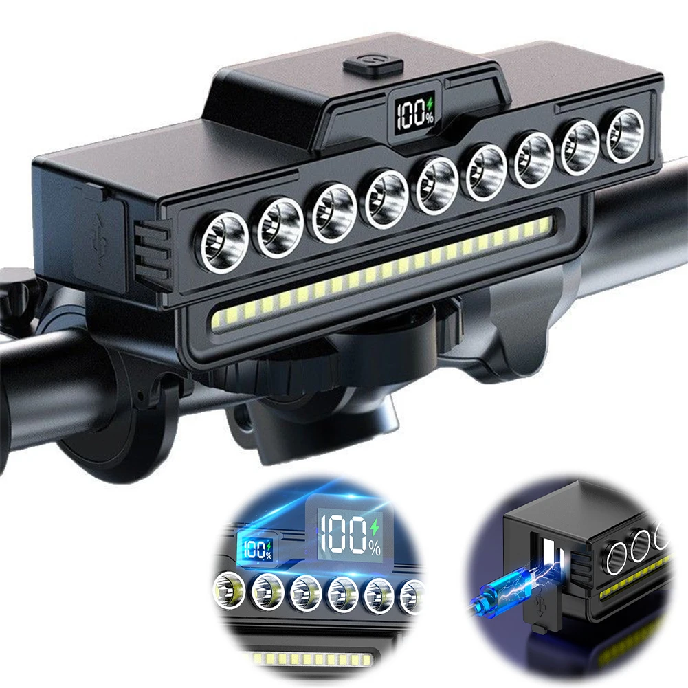 مصباح LED فائق السطوع للدراجة، شحن USB، مصباح أمامي آمن لركوب الدراجات، 4000 مللي أمبير في الساعة، مصباح يدوي للدراجة عالي السطوع لركوب الليل