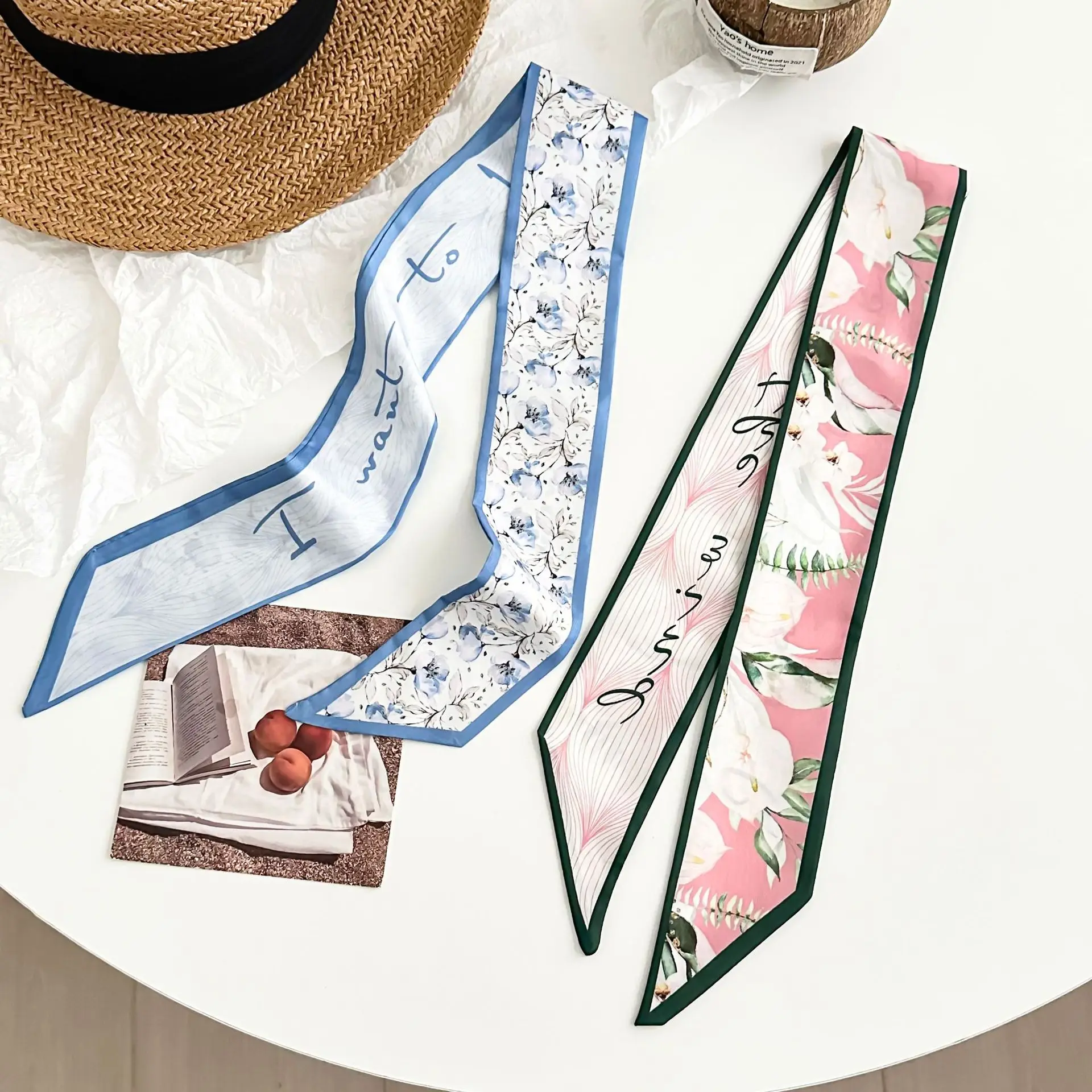

Long Silk Scarf Ambient Style Korean Print Floral Head Scarf Paisley Decorative Bandana Waist Belt Tie Accessory
