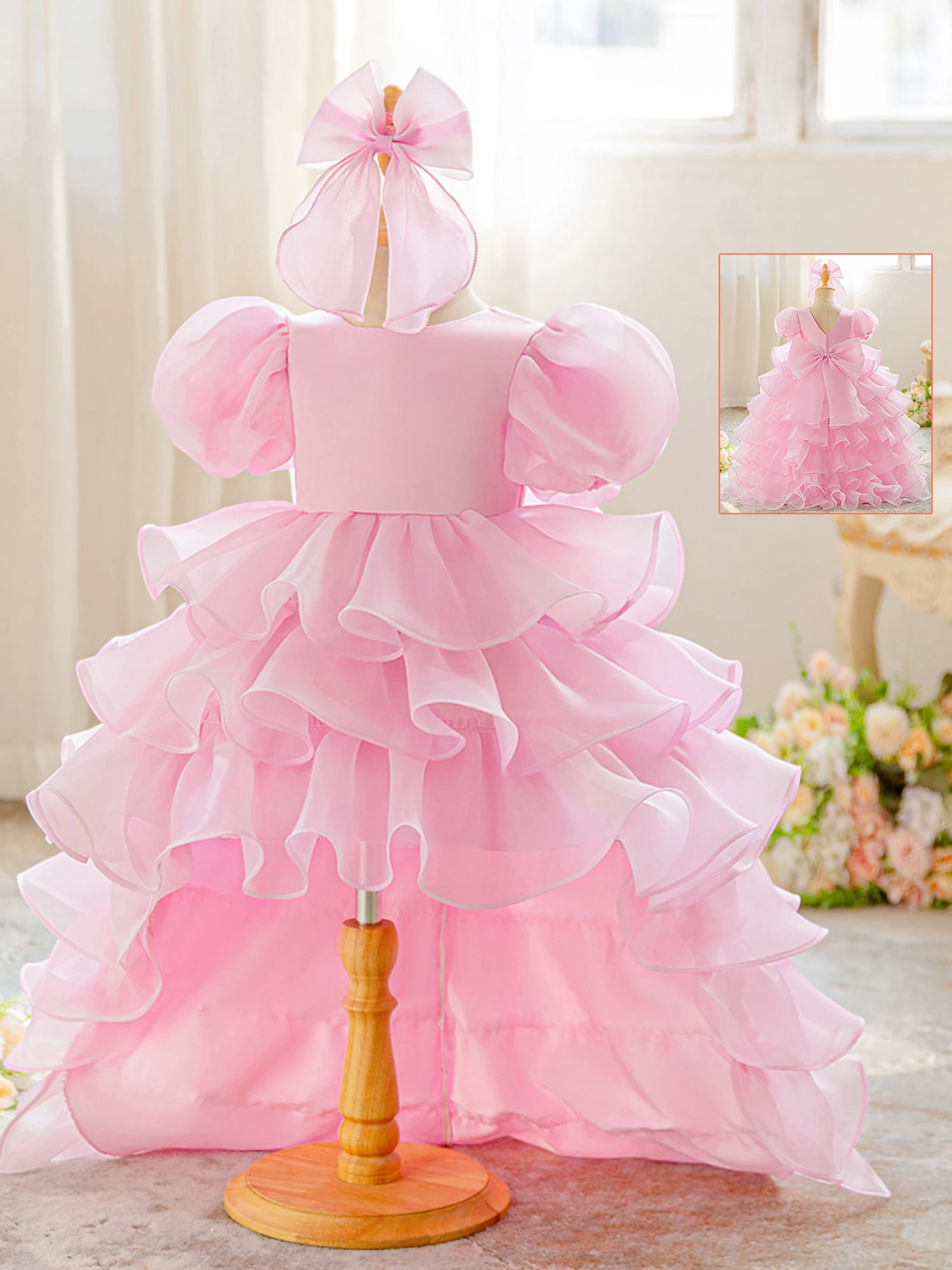 

Girls 2-Piece Set Ruffle Sleeve Floral Print Dress with Matching Hair Bow Summer Outfit for Kids