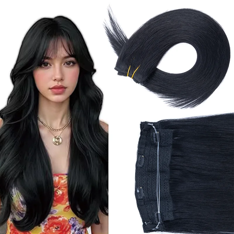 4 Clips Human Hair Invisible Wire Hairpiece Adjustable Transparent Headband 12-24Inch Realistic Appearance Natural Shine
