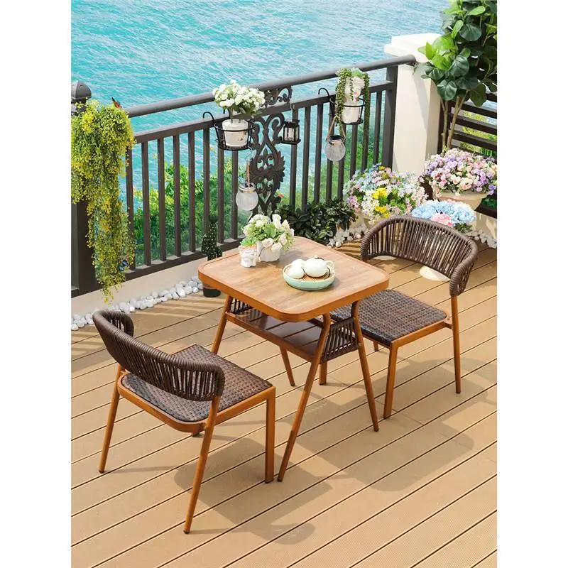 Custom Balcony Storage Aluminum Alloy Three-piece Chair Set Outdoor Small Table & Chair Courtyard Leisure Northern Europe Design