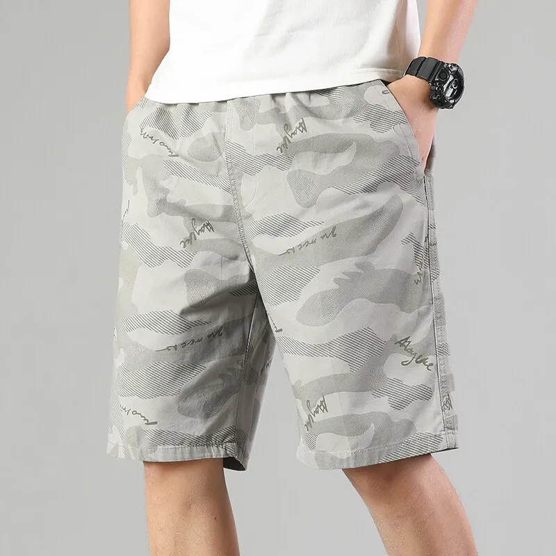 Men's Camouflaged Casual Shorts Elastic Waist Cargo Short Relaxed Fit Jogger Shorts Big Size Loose Bermuda Shorts