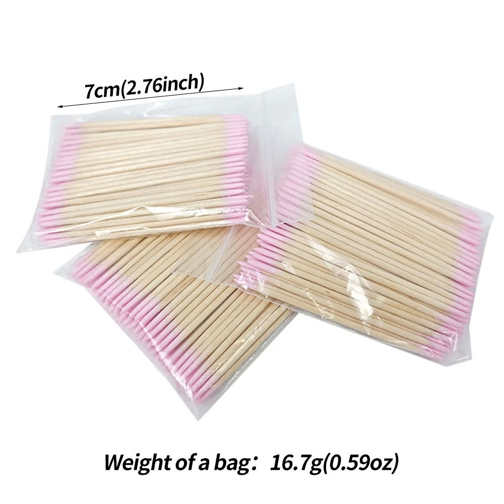 100/300/500 sztuk drewniane waciki do paznokci różowe z bawełnianą końcówką do Manicure zmywacz do paznokci i narzędzie do korekcji szczegółów do materiałów technicznych do paznokci
