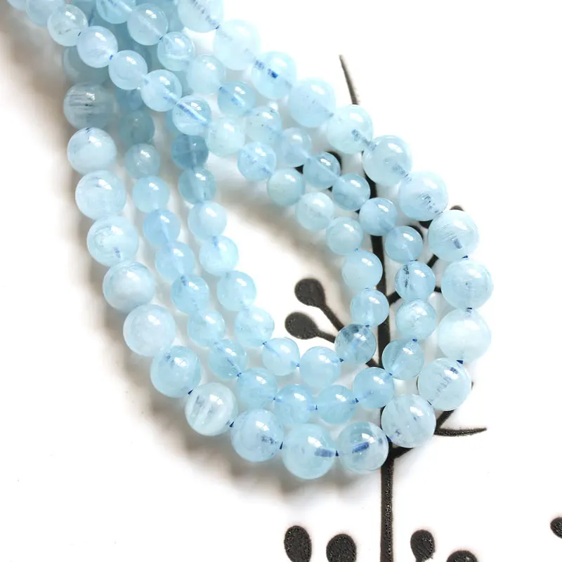 

14.5"38cm Natural Aquamarine 6mm8mm10mm Round Loose Bead Jewelry Making DIY