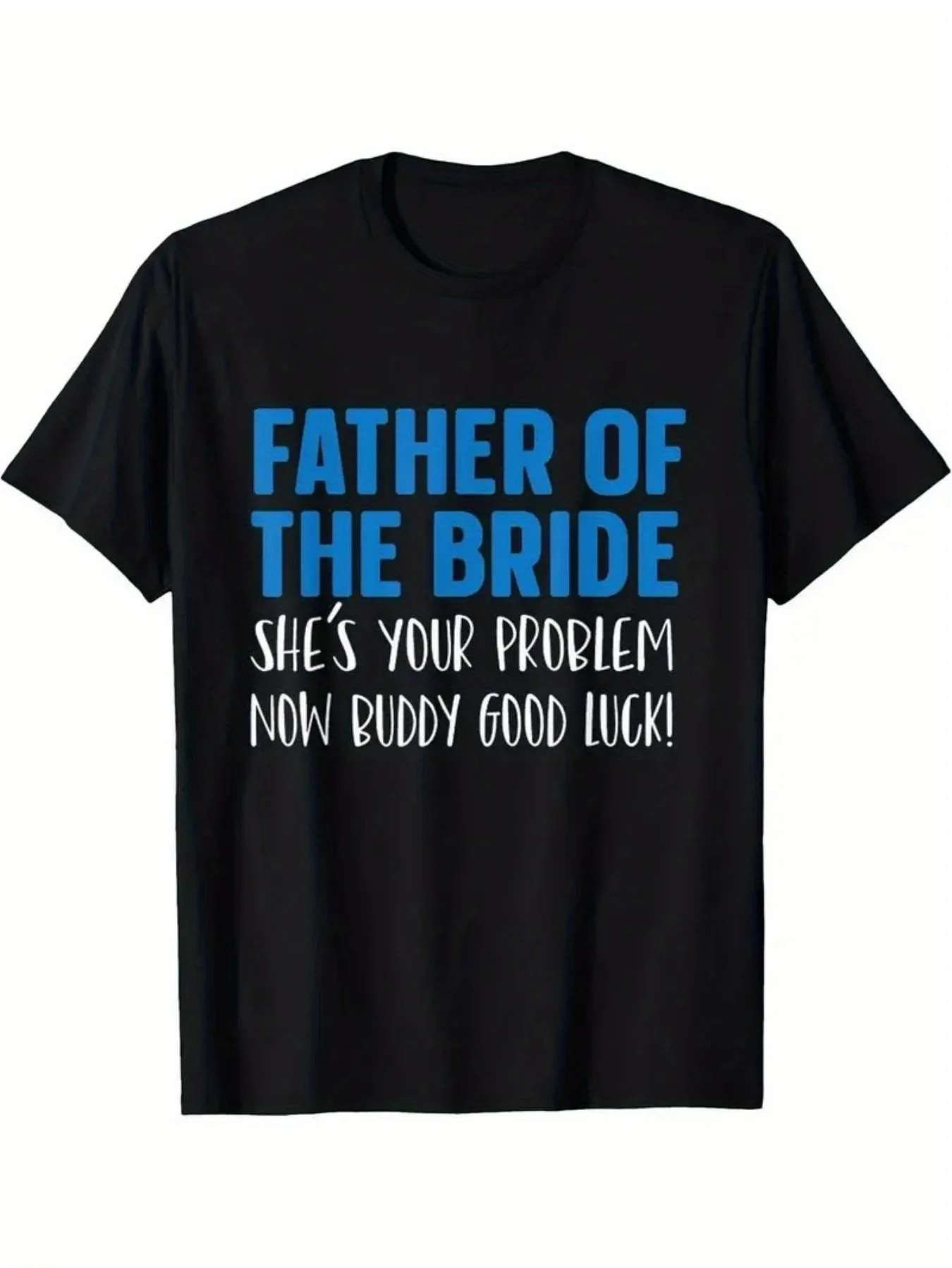 

[Lightweight Design] Funny "Father of the Bride" T-Shirt - Casual Black Cotton Tee with Blue Geometric Print, Short Sleeves