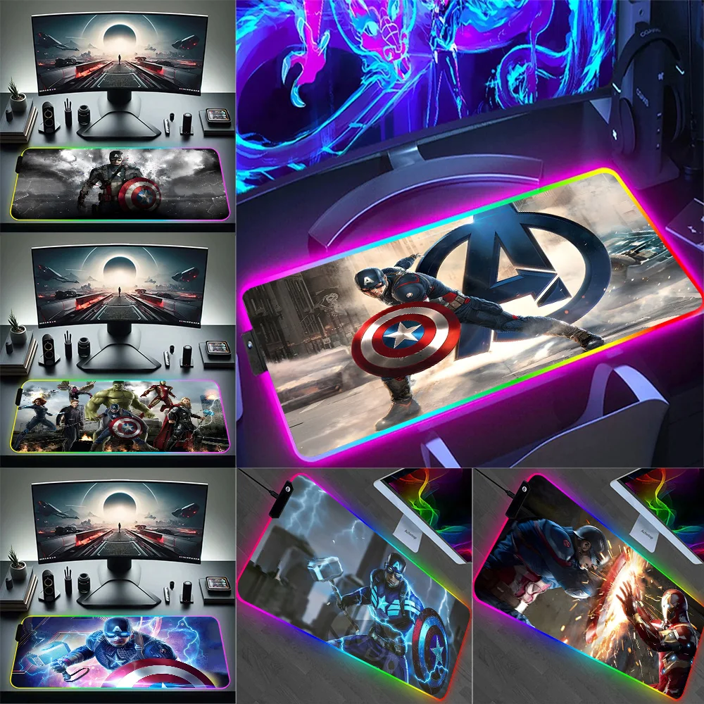 

RGB Pc Gamer Keyboard Mouse Pad Mousepad LED Captains America Glowing Mouse Mats Rubber Gaming Computer Mausepad