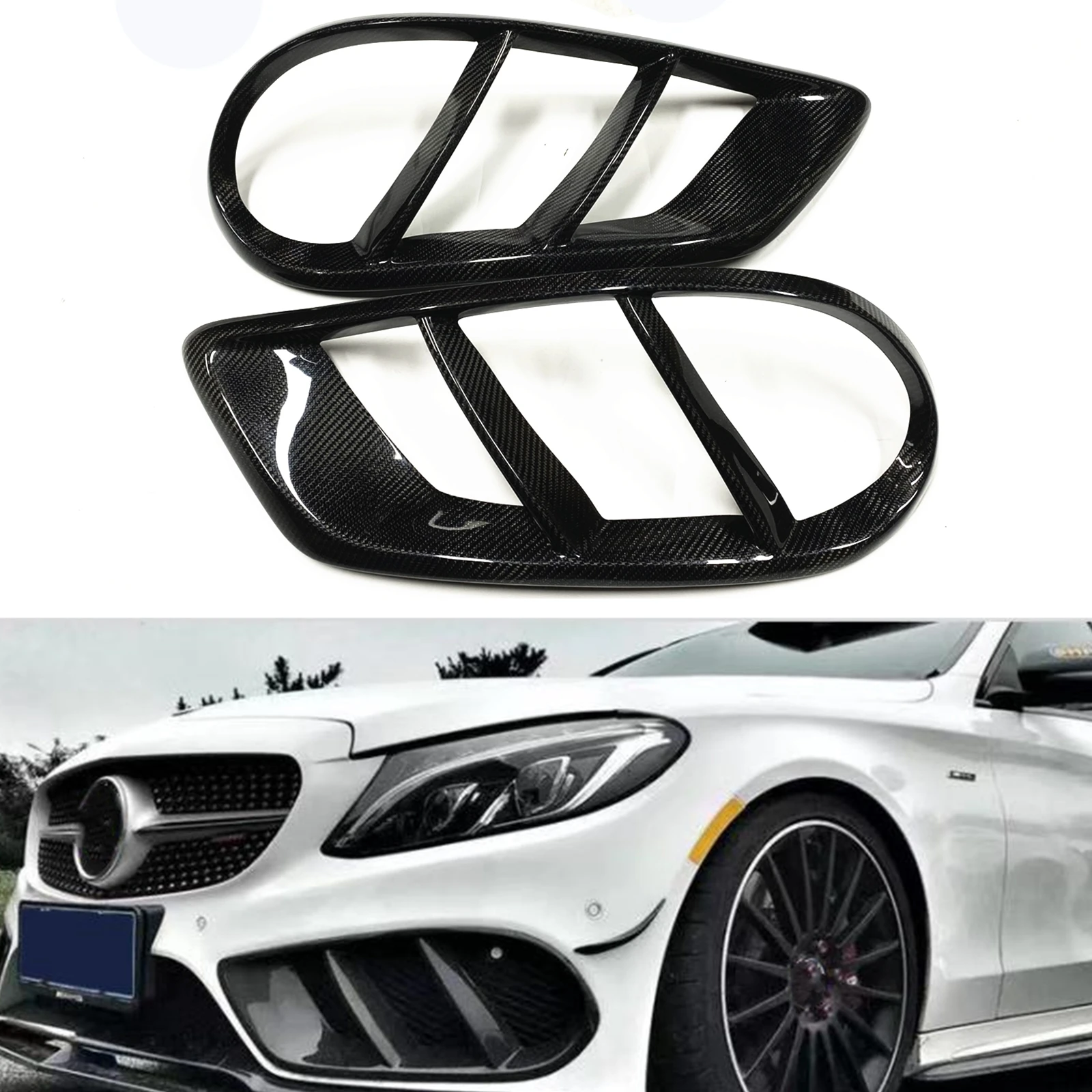 For Mercedes Benz W205 C Class C200 C300 C43 2015-2018 Sport 4 Door Front Bumper Air Vent Trim Cover Fog Ligth Intake Lamp Frame