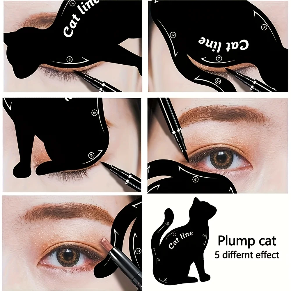 2 pçs estêncil de delineador para cima ferramenta de maquiagem dos olhos modelo shaper modelo gato linha estênceis cartão delineador linha de gato estênceis de delineador
