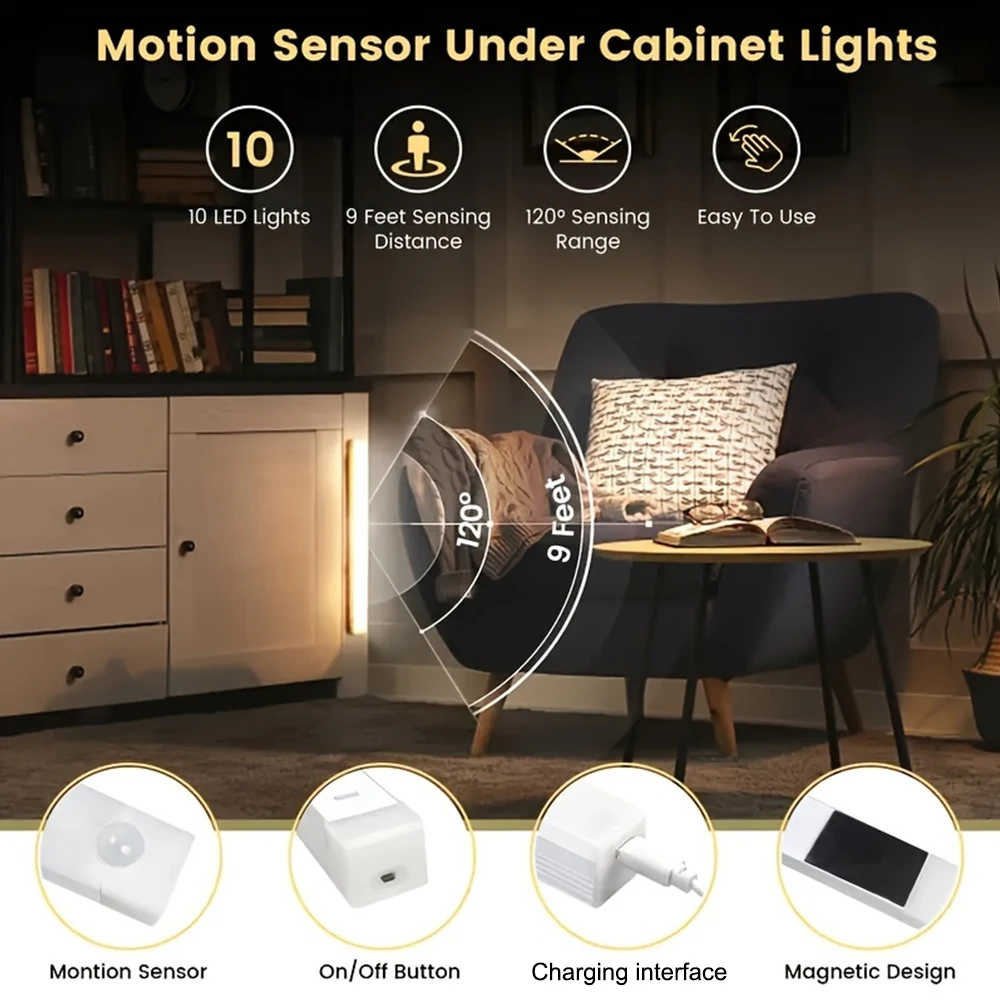 Wireless Motion Sensor Light USB Rechargeable LED Night Light Kitchen Cabinet Wardrobe Lamp Staircase Backlight Bedroom Lighting