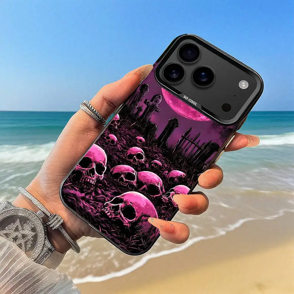 حافظة هاتف بأنماط جمجمة مخيفة حافظة سوداء لهاتف iPhone17,16,15,14,13,12,Pro,Max,Plus,E,SE4,Air,Mini