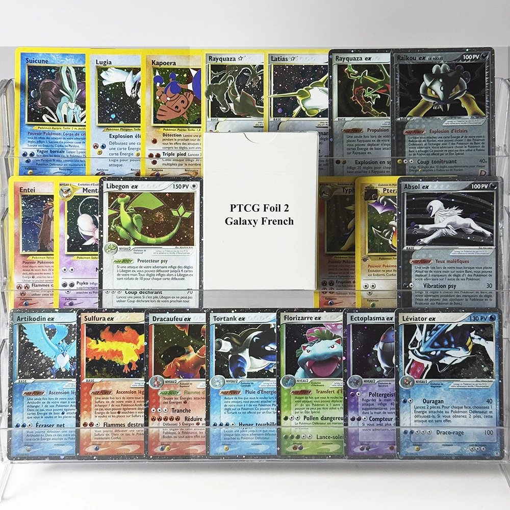55PCS/Box Whole Set PKM French Galaxy PTCG Foil Proxy Game Cards Deoxys Unseen Forces Power Keepers FireRed & LeafGreen series