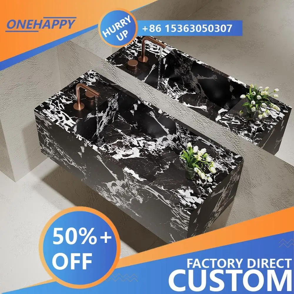 Any Size Custom Classic Black White Marble Vanity High Contrast Veins Polished Finish Multi Stone Options Luxury Villa Bathroom