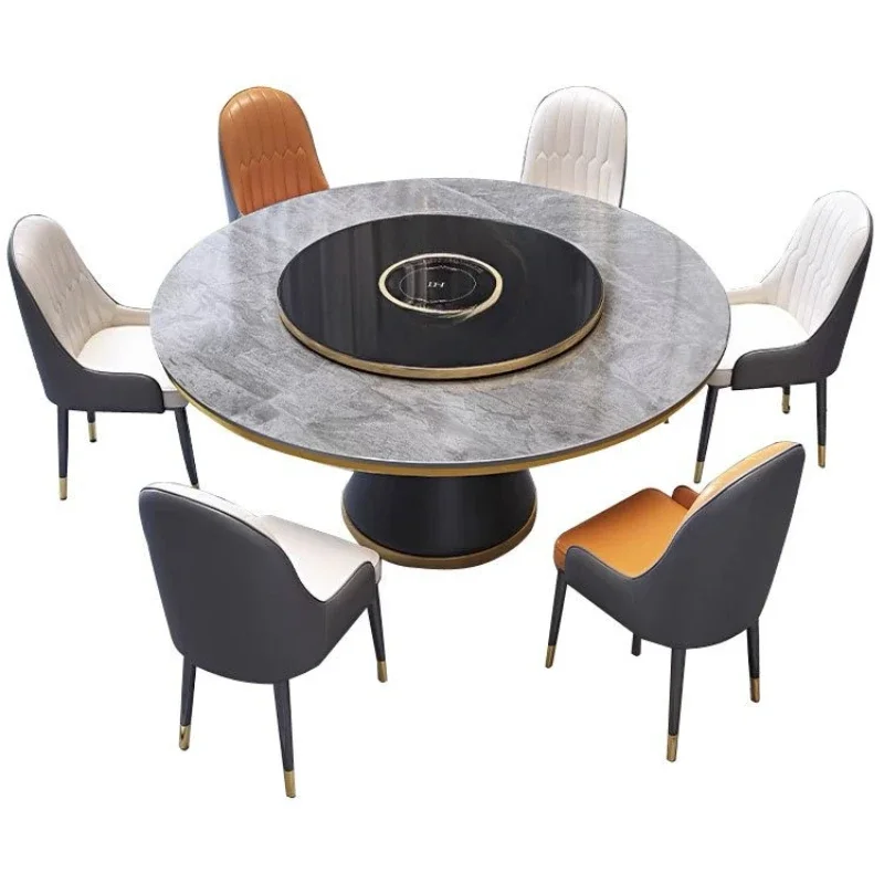 

Slate dining table, household marble round table, turntable electric hot pot