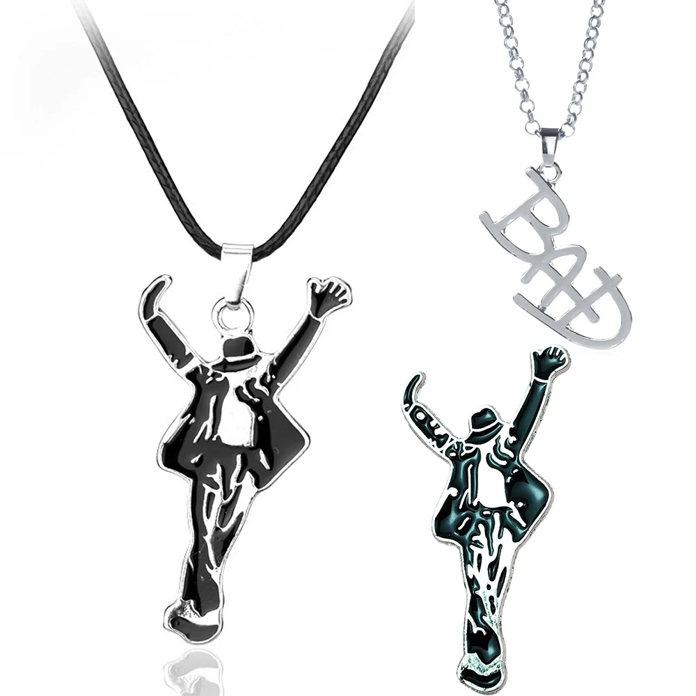 MJ King of Pop Artist Singer Michael Jackson BAD Necklace Brooches Rock Roll Everlasting Classic MJ Pendant For Men Women Gift