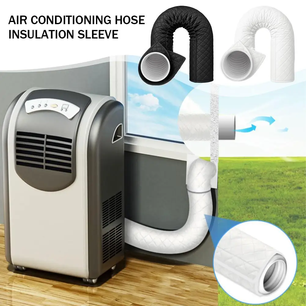 AC Exhaust Hose Insulation Cover Heat Noise Reduction Waterproof Velcro Pipe Wrap With Fixing Straps Air Conditioner Accessory