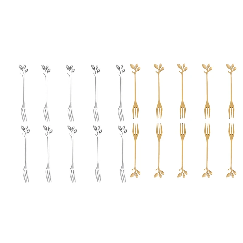 10 Pcs Stainless Steel Leaf Cake Fruit Forks Set Tasting Dessert Forks Kitchen Accessory Wedding Party