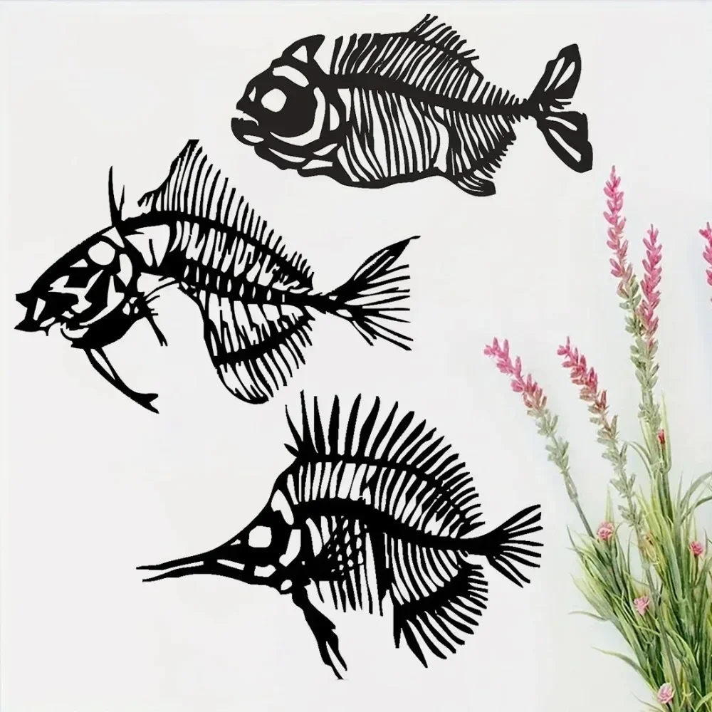 1 Pc Iron Fish Bone Wall Art Decorative Silhouette Metal Hanging for Living Room Study Room Home Interior Design