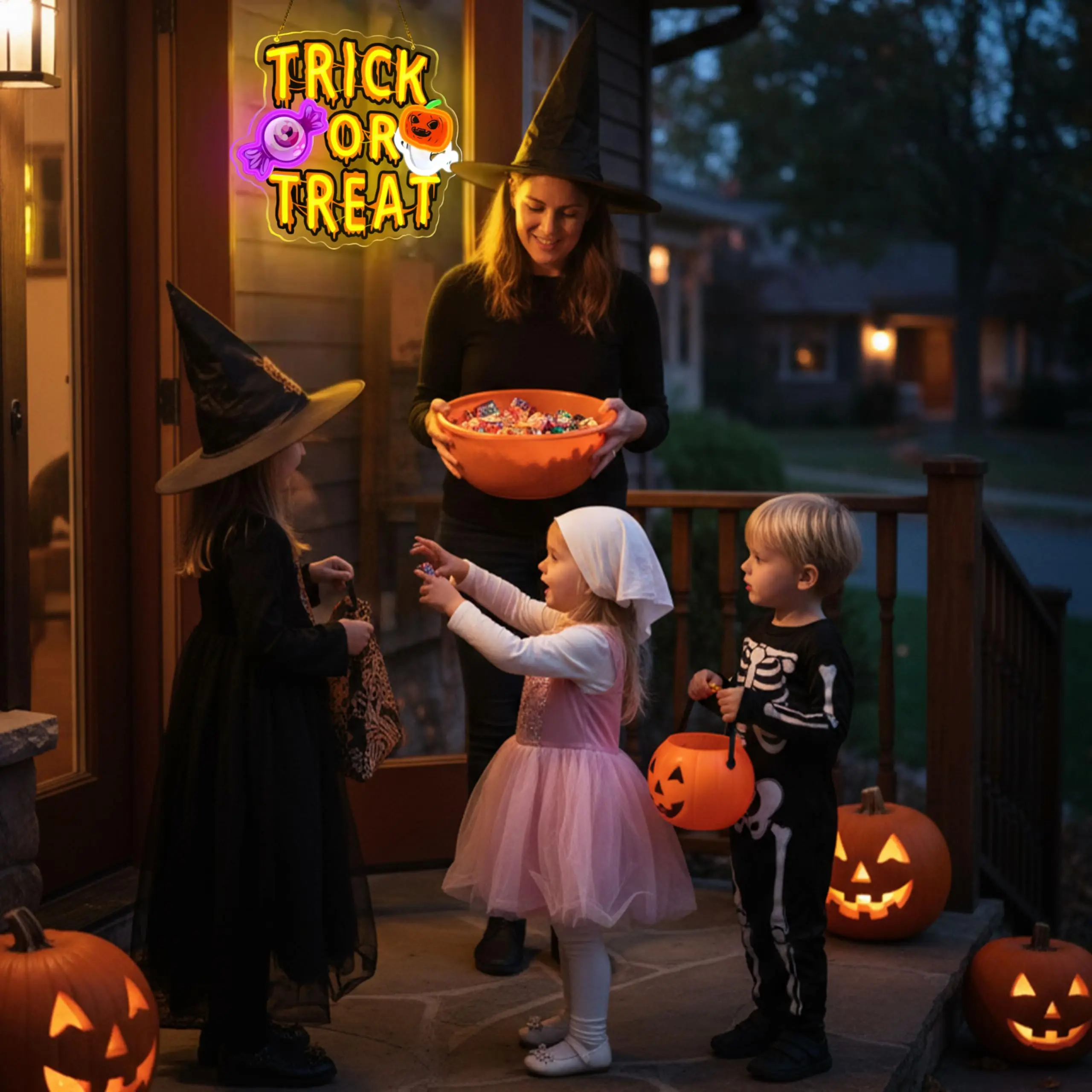 Trick or Treat LED Neon Sign for Wall Decor Halloween Party Spooky Room Bar Window USB Dimmer Switch UV Printed Wall Sign