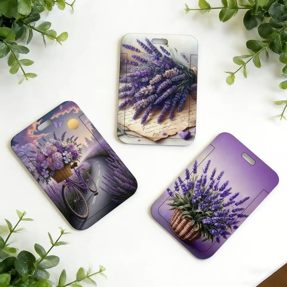 

Fashion Lavender And Bicycle ID Card Case Neck Strap Employee Case Badge Holder Student Lanyard Name Card Cover