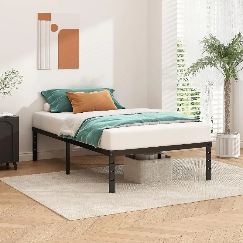 

HOT Metal Platform Bed Frame 14 Inch Tall Bed No Box Spring Needed, Heavy Duty Strong Support Slats,Easy to Assemble,Black