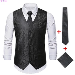 Gold Cashew Pattern Sleeveless Vest Jacket, Men's Single Breasted V-Neck Vests, Red Blue White Gray Green Waistcoat  S-XXXL