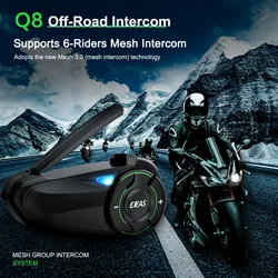 EJEAS 1Pc Q8 Mesh Intercom Helmet Headset Motorcycle Interphone IP67 Waterproof  Walkie Talkie for 6 People Talk At Real Time