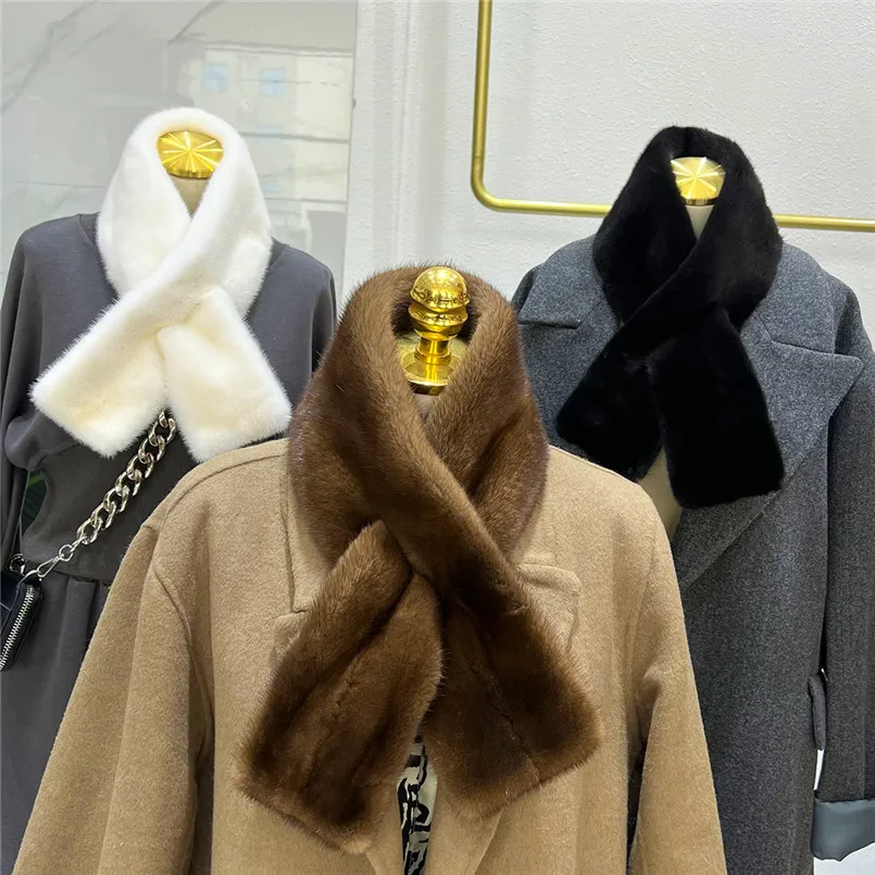 Winter Warm Fluffy Real Mink Fur Scarf Loophole Soft Luxury Neck Wraps for Cold Winter Rectangle Formal Collar